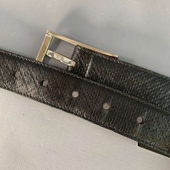 GUCCI Size 38 Black Silver Embossed Geometric Leather Belt - Picture 9 of 9